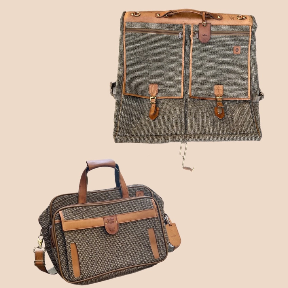 Vintage Hartmann 2-piece Tweed and Wool Luggage Set